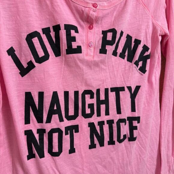 Vintage PINK Y2K 2000s Naughty Not Nice Sleep Pajama Shirt Soft XS - Picture 3 of 6